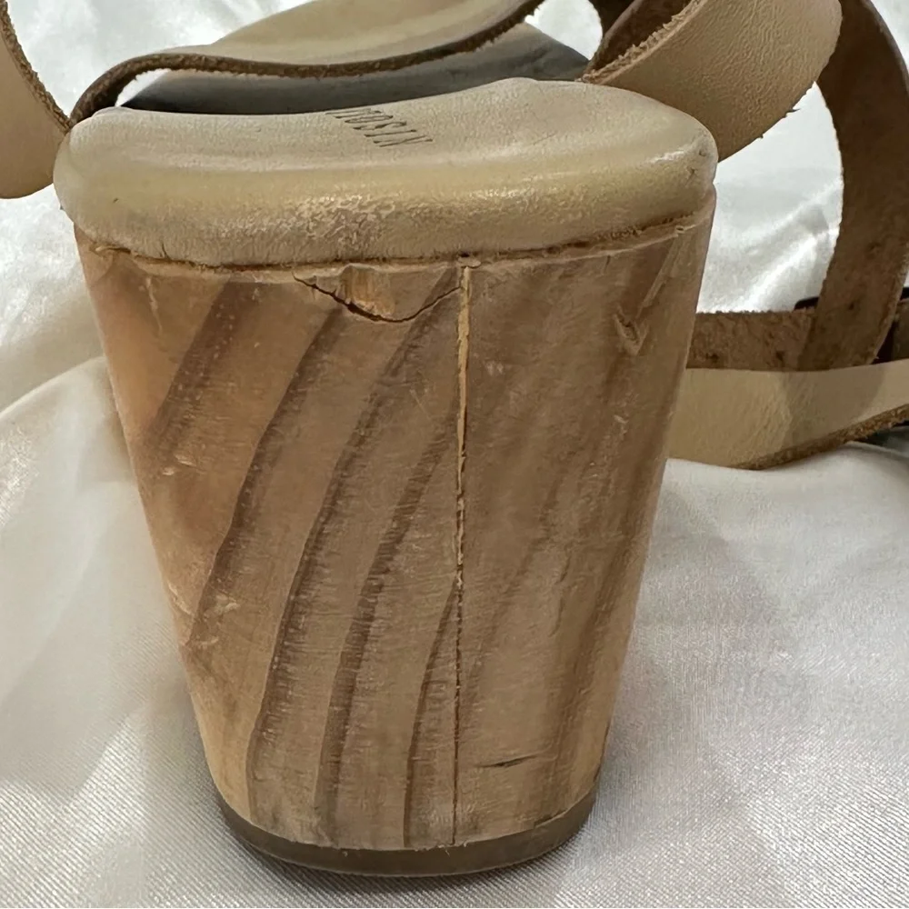 Nisolo Sarita Wooden Wedge Sandal Size 9 Leather Wrap Beige Festival Vacation